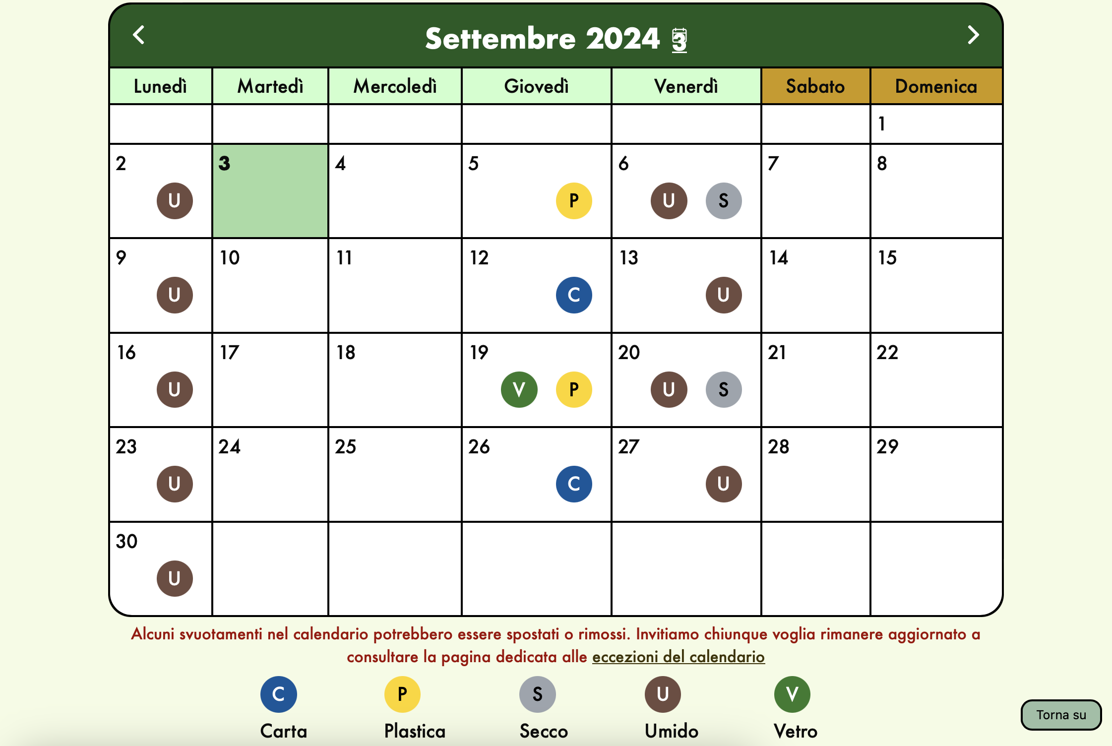 The accessible calendar in the Demeter website 